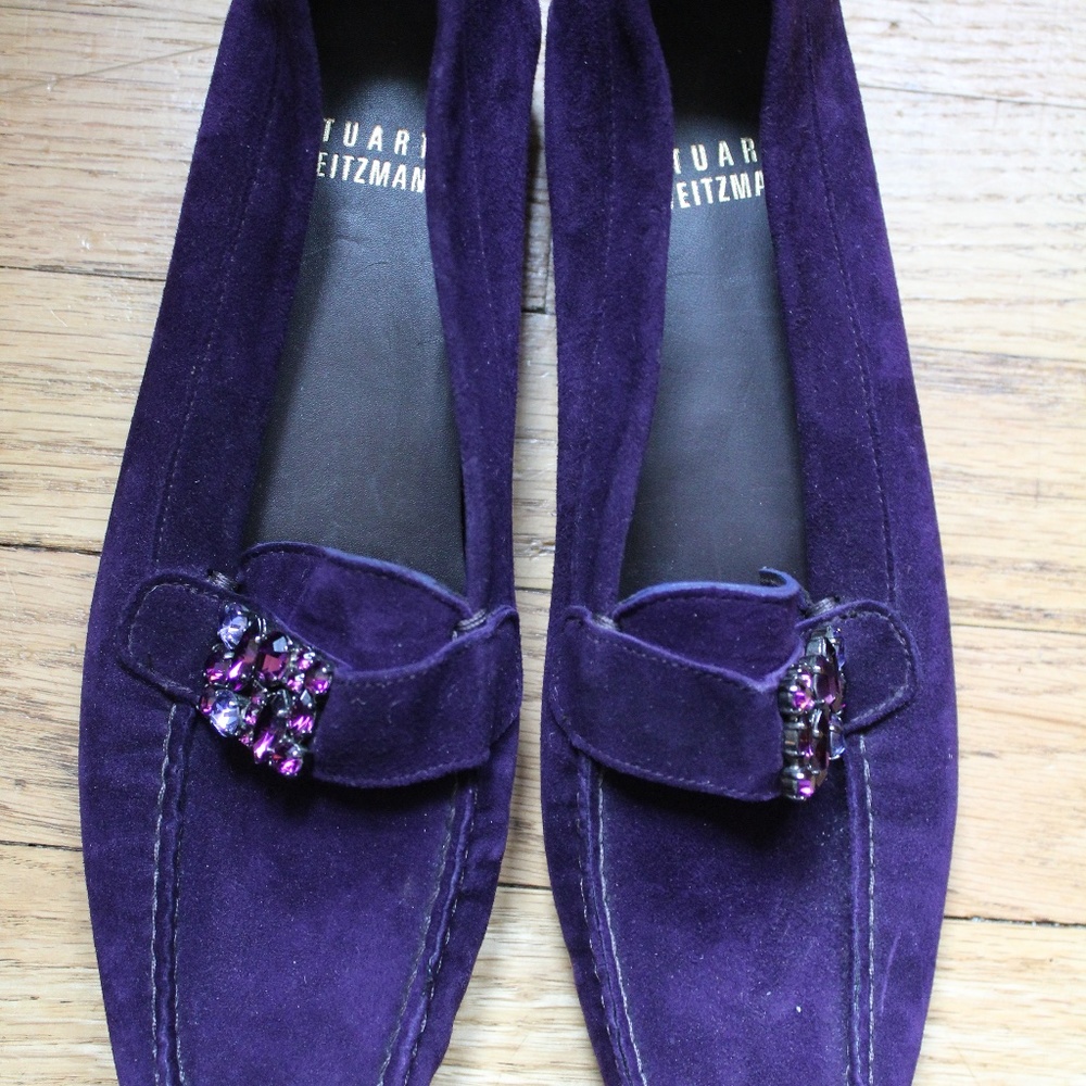 Stuart Weitzman Purple Suede Loafers w/Jewel, 6